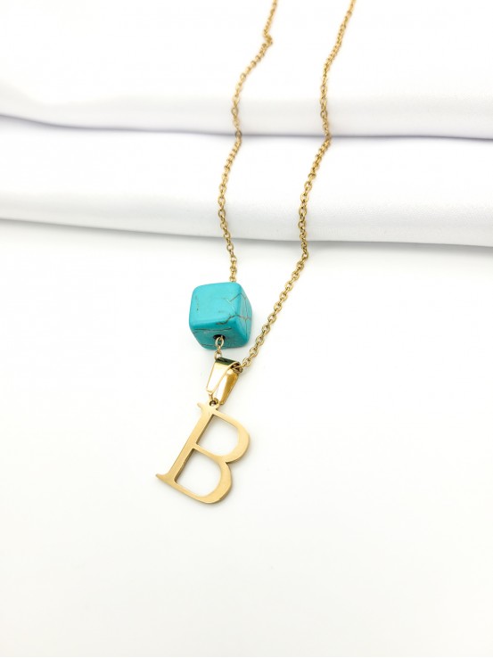 Κολιέ Β gold μπλέ πέτρα