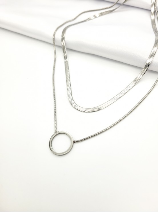 Κολιέ double snake ασημί