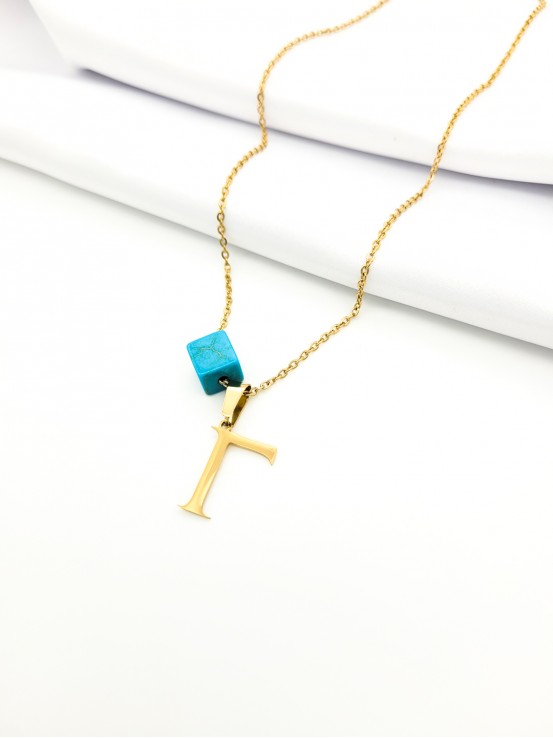 Κολιέ Γ gold μπλέ πέτρα