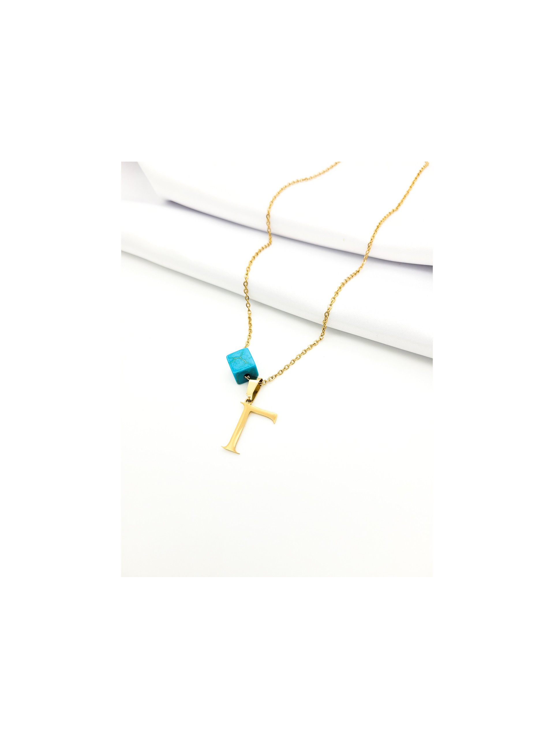 Κολιέ Γ gold μπλέ πέτρα