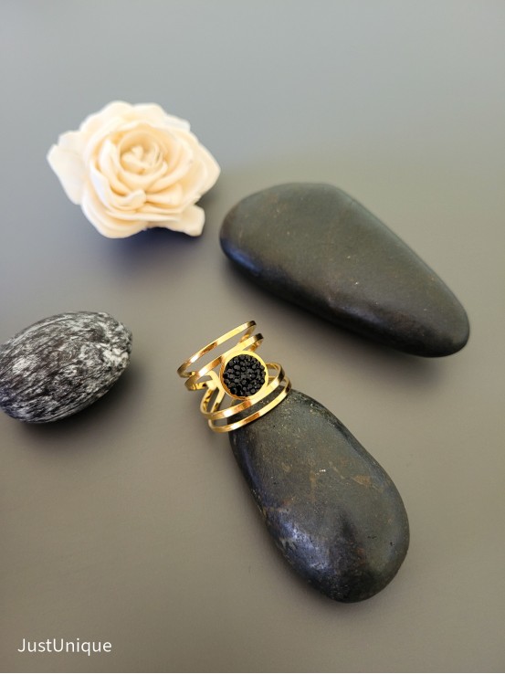 Δαχτυλίδι Solid-circle χρυσό μαύρο