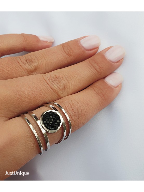 Δαχτυλίδι Solid-circle ασημί μαύρο