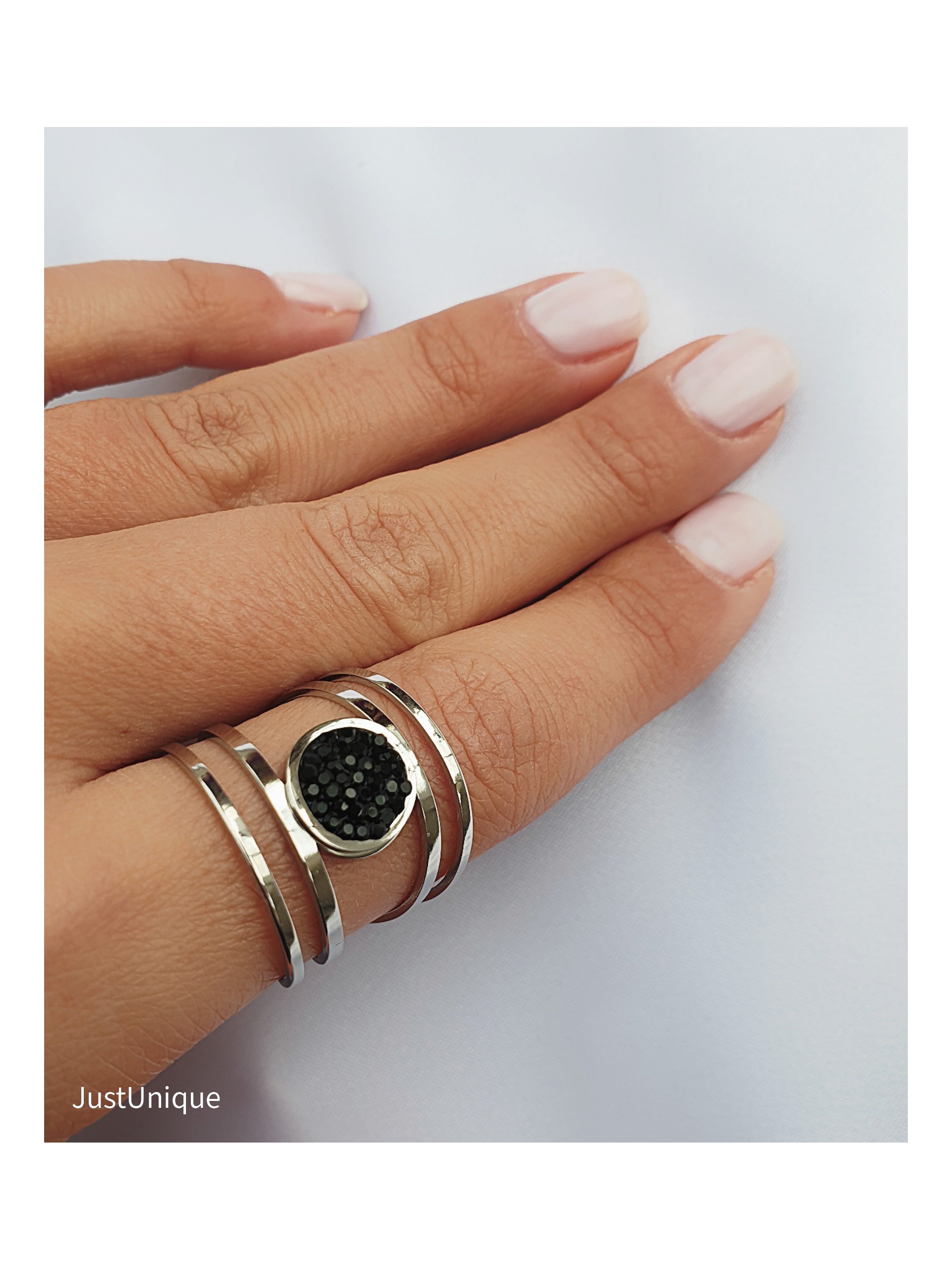 Δαχτυλίδι Solid-circle ασημί μαύρο