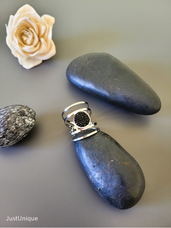 Δαχτυλίδι Solid-circle ασημί μαύρο