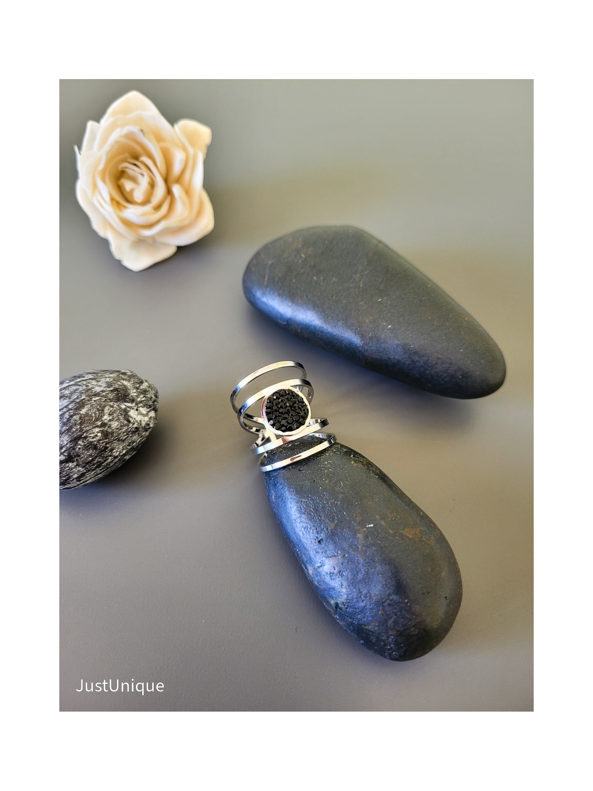 Δαχτυλίδι Solid-circle ασημί μαύρο