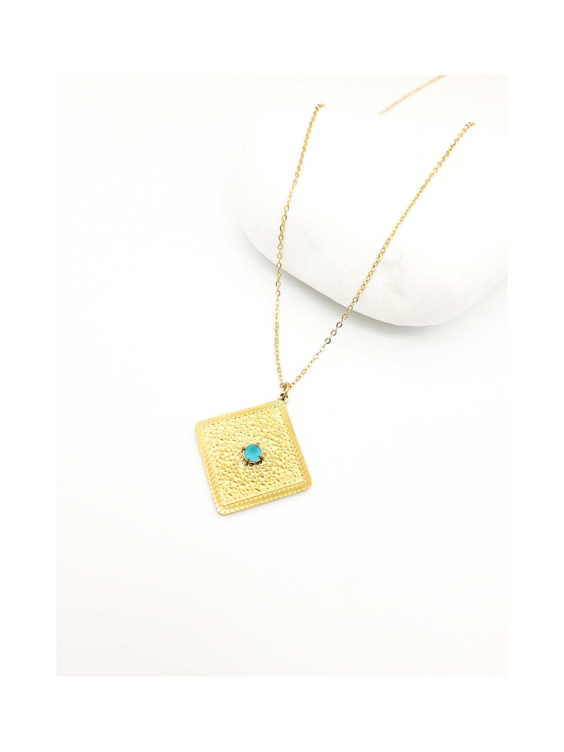 Κολιέ  Stamp χρυσό γαλάζιο