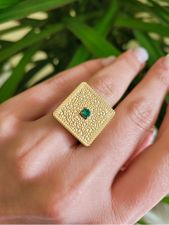 Δαχτυλίδι Stamp χρυσό πράσινο