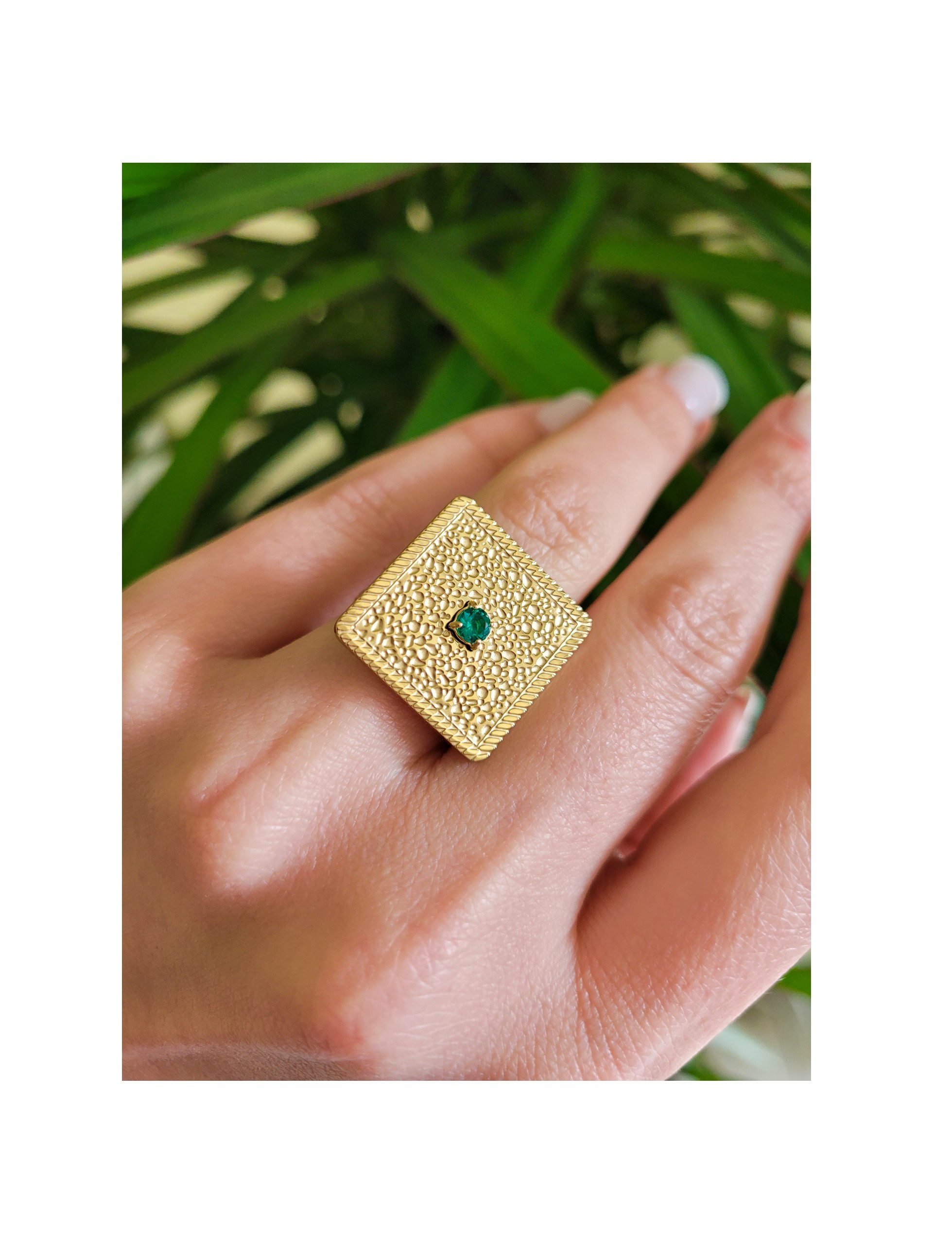 Δαχτυλίδι Stamp χρυσό πράσινο