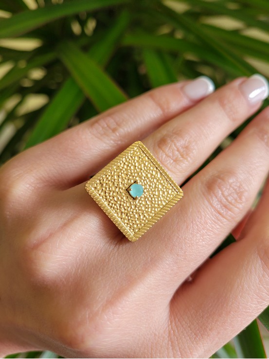 Δαχτυλίδι Stamp χρυσό γαλάζιο