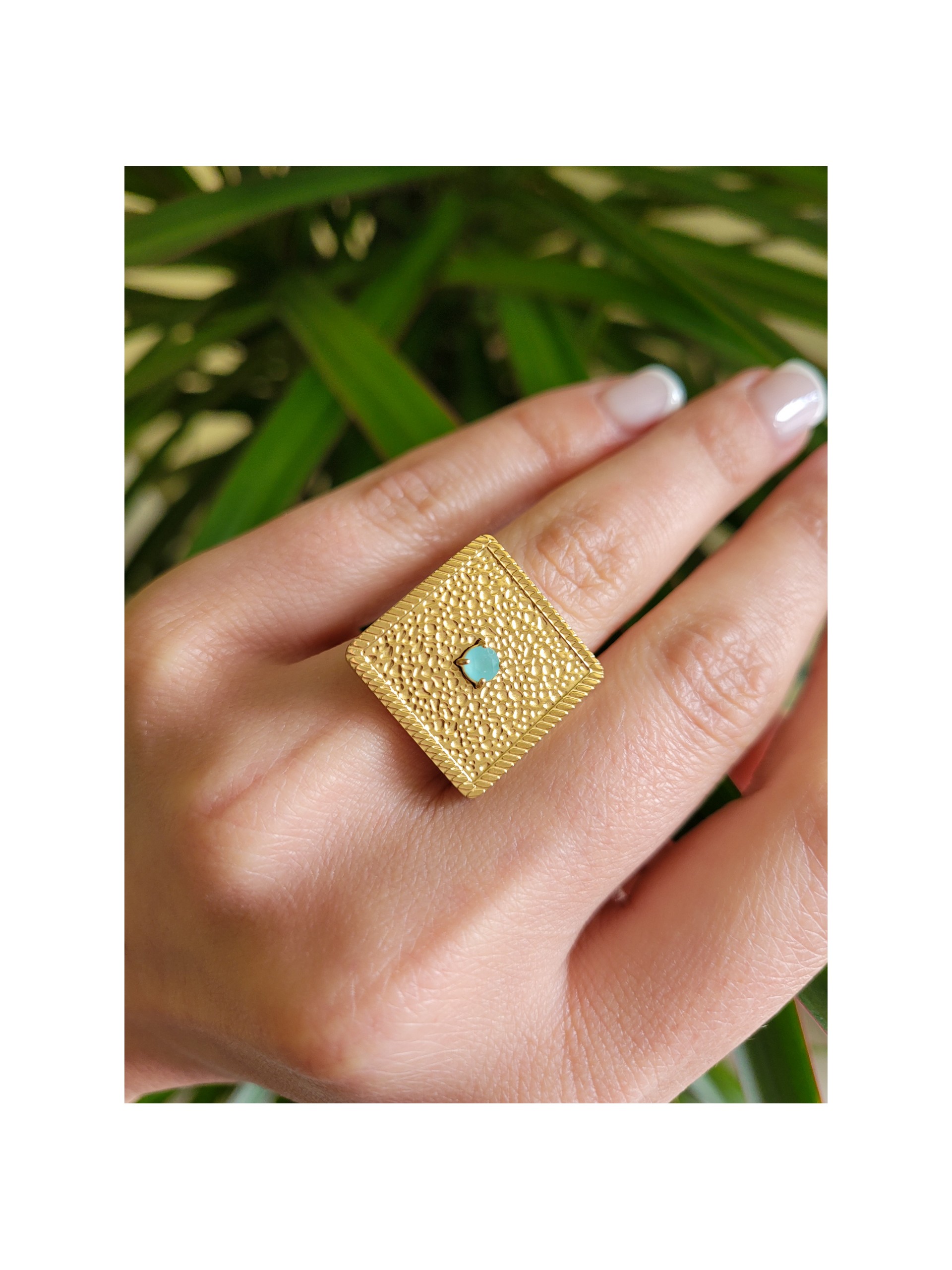 Δαχτυλίδι Stamp χρυσό γαλάζιο