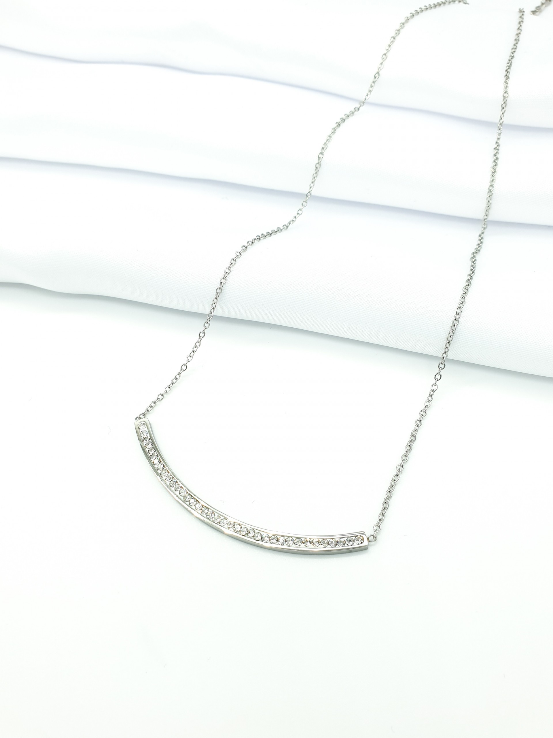 Κολιέ stick strass ασημί
