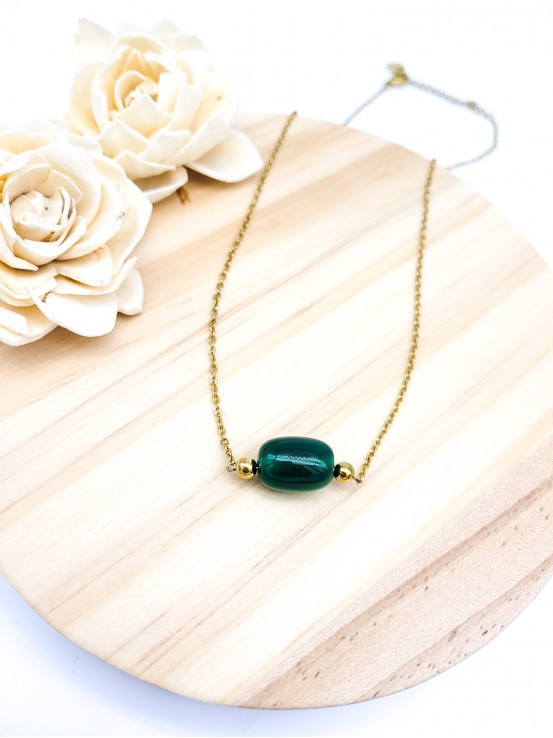 Κολιέ green agate  χρυσό