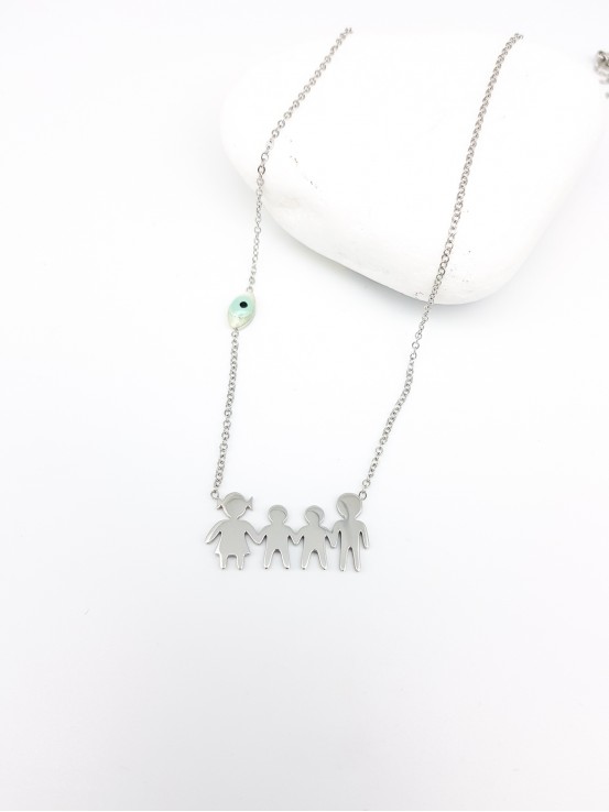 Κολιέ οικογένεια με δύο αγοράκια ασημί