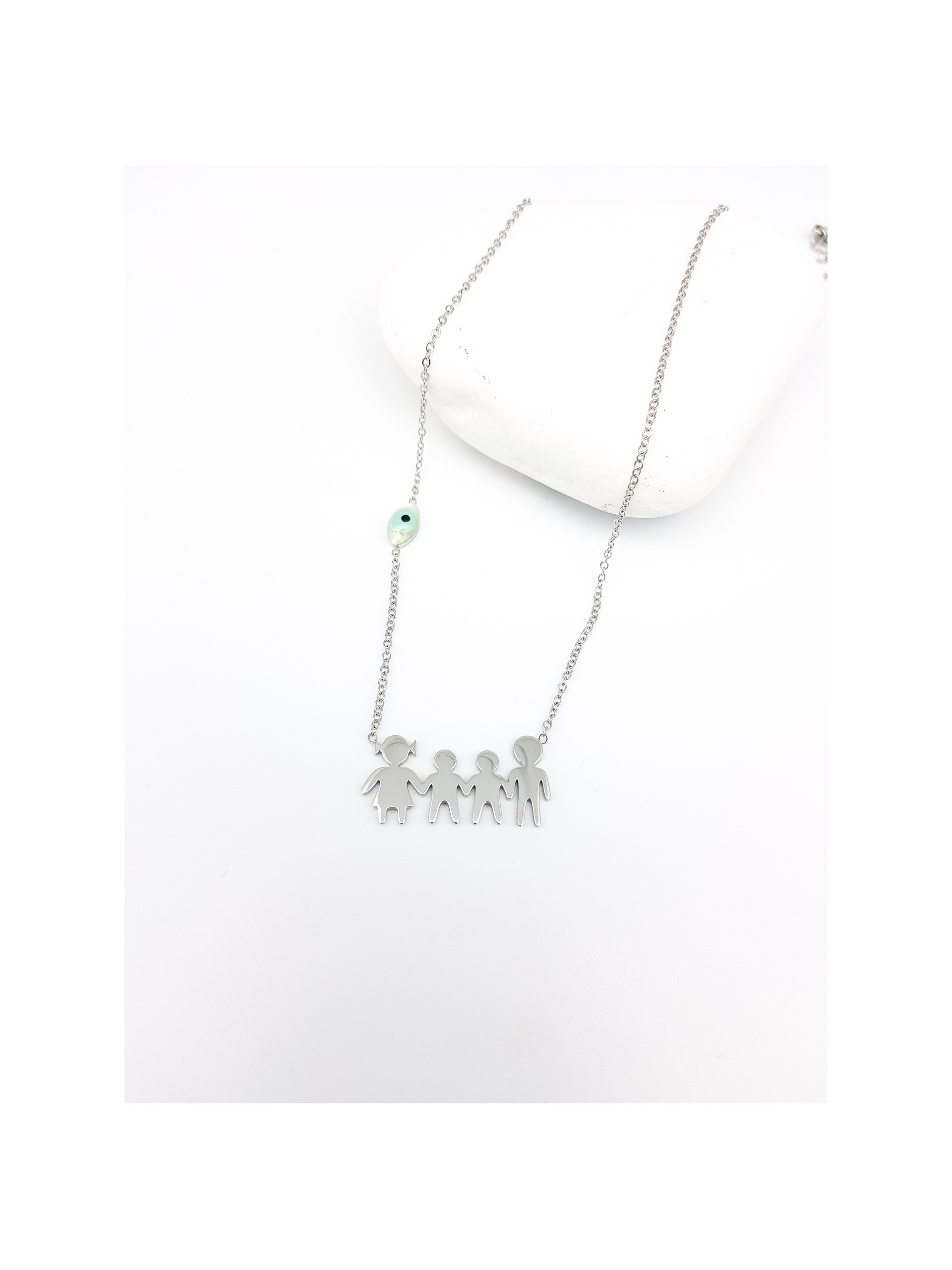 Κολιέ οικογένεια με δύο αγοράκια ασημί