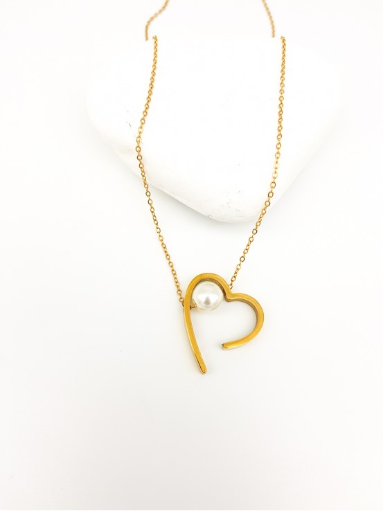 Κολιέ stuffed heart με πέρλα,χρυσό