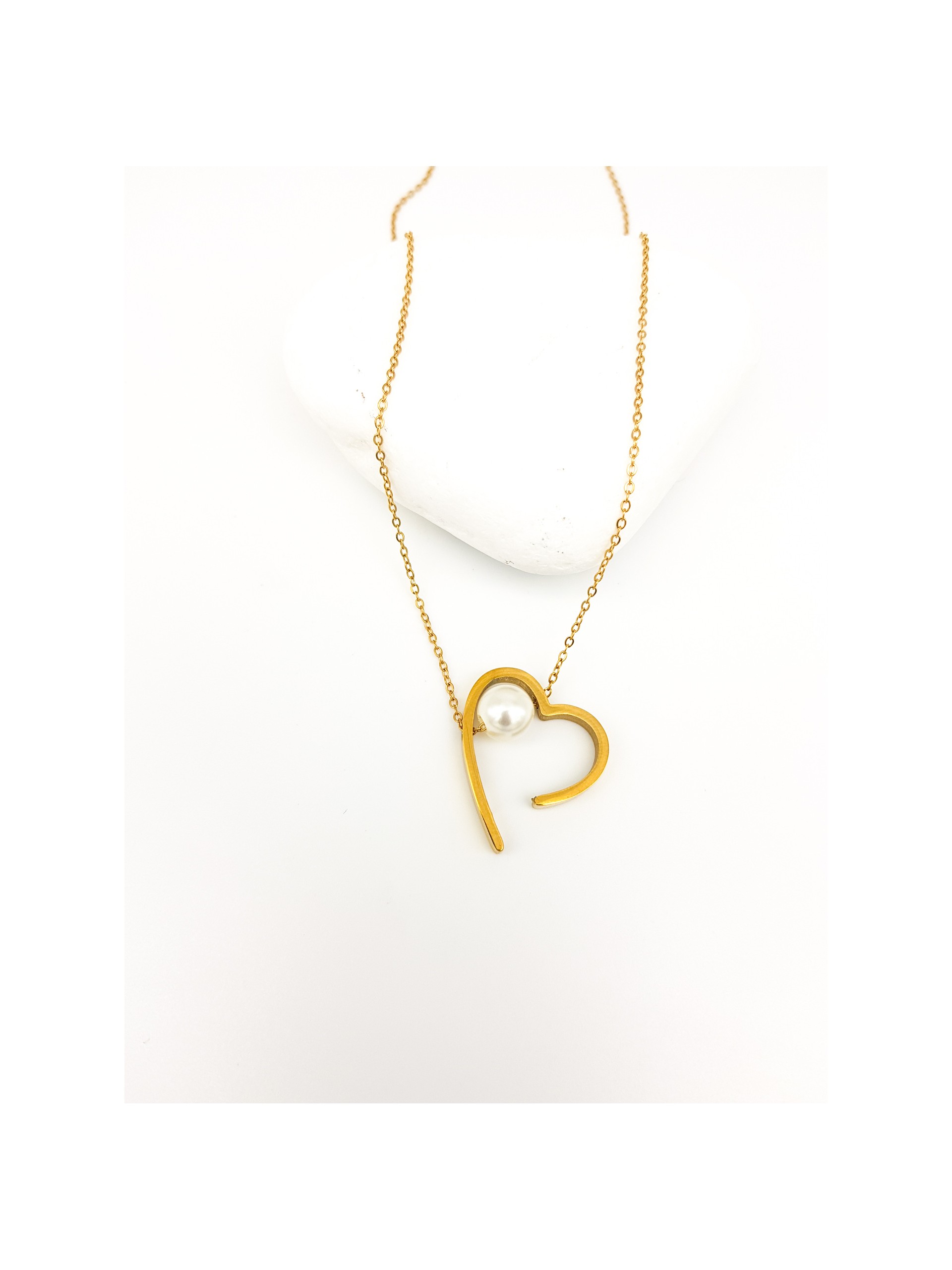 Κολιέ stuffed heart με πέρλα,χρυσό