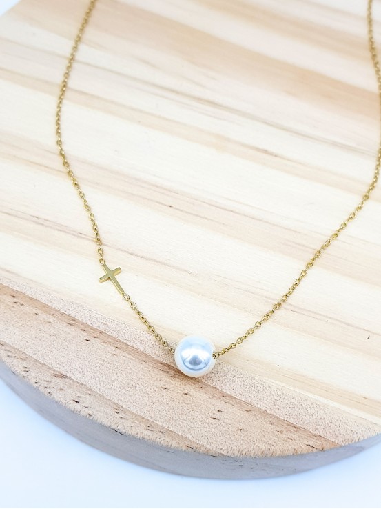Κολιέ pearl cross  χρυσό