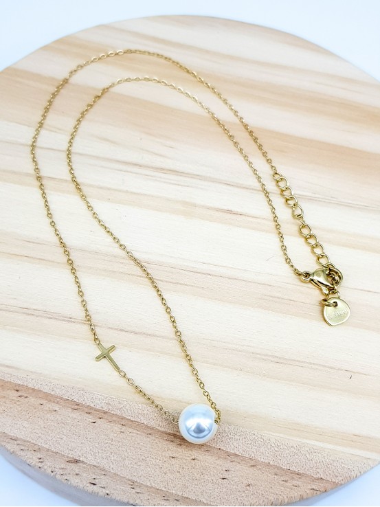 Κολιέ pearl cross  χρυσό