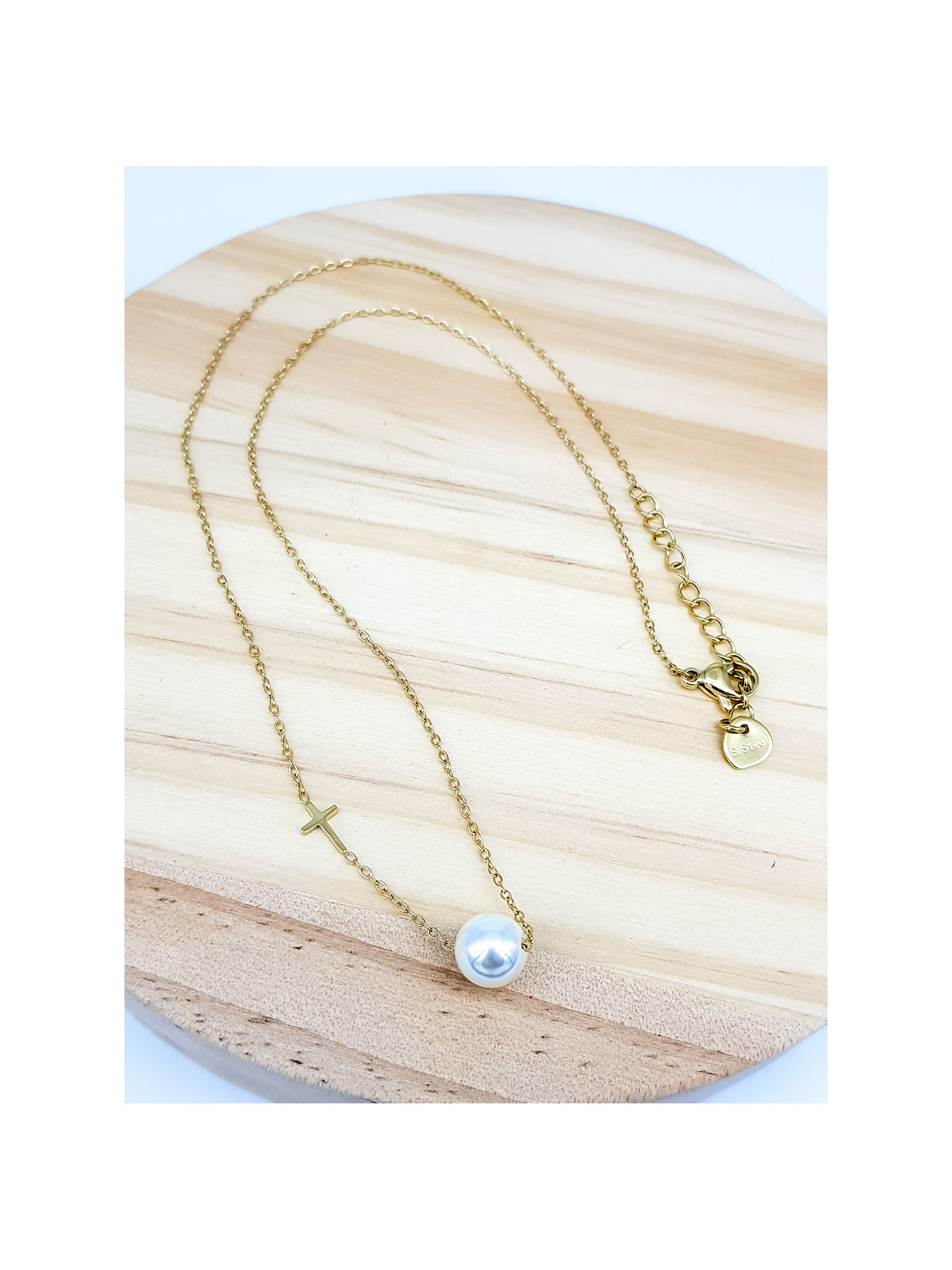 Κολιέ pearl cross  χρυσό