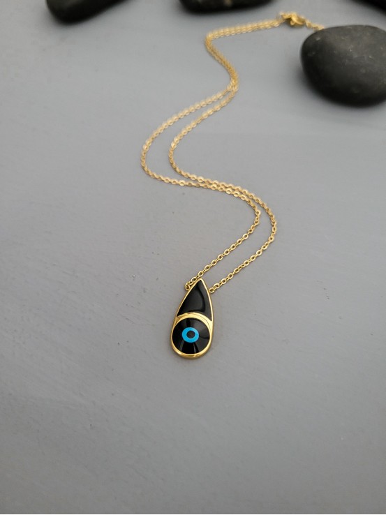 Κολιέ elegant eye black χρυσό