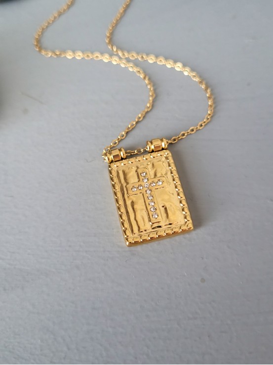 Κολιέ σταυρός Plate Strass χρυσό