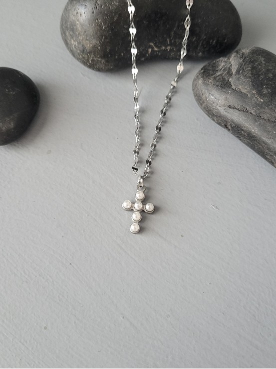 Κολιέ σταυρός  Small Pearl ασημί
