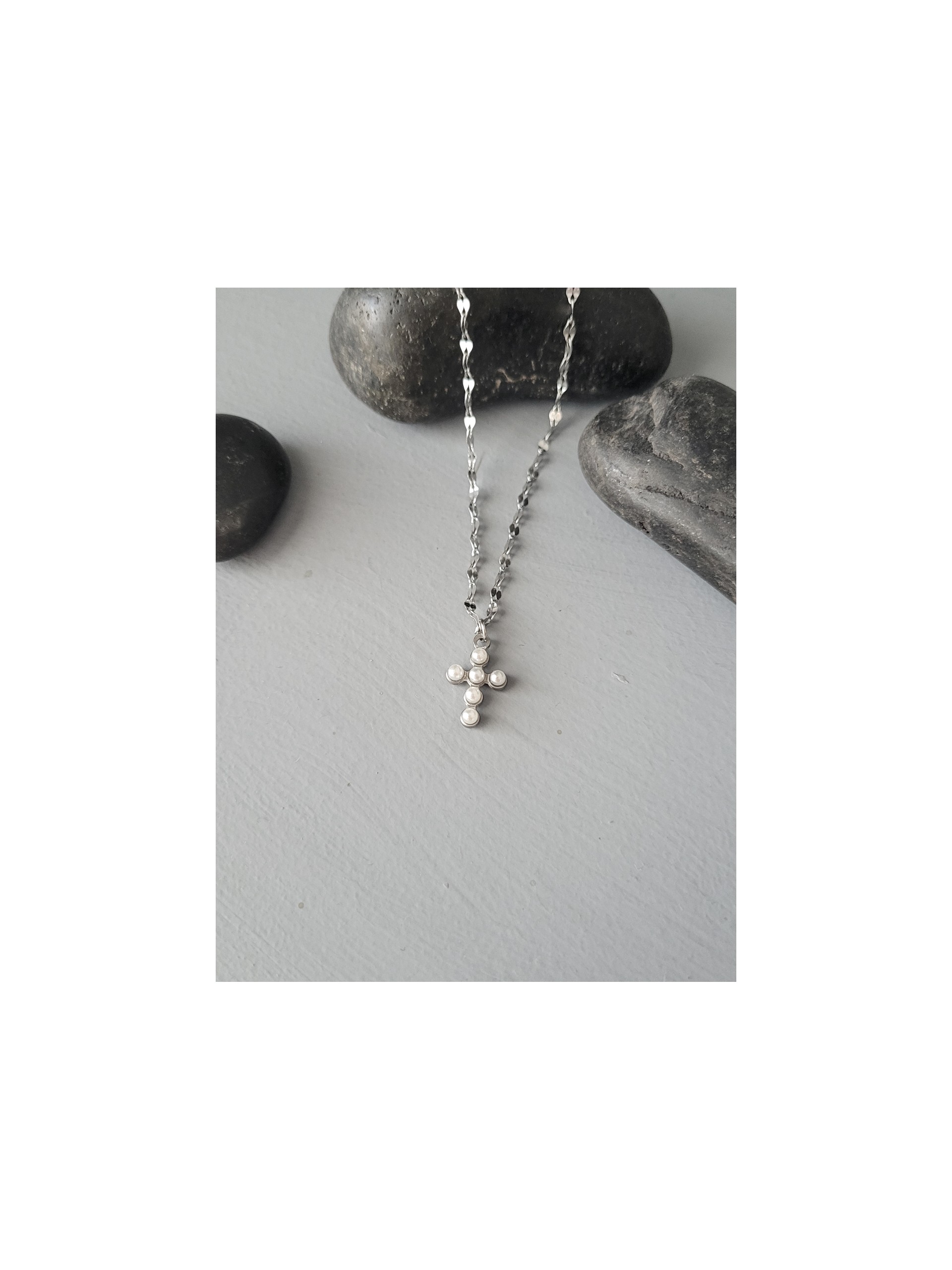 Κολιέ σταυρός  Small Pearl ασημί