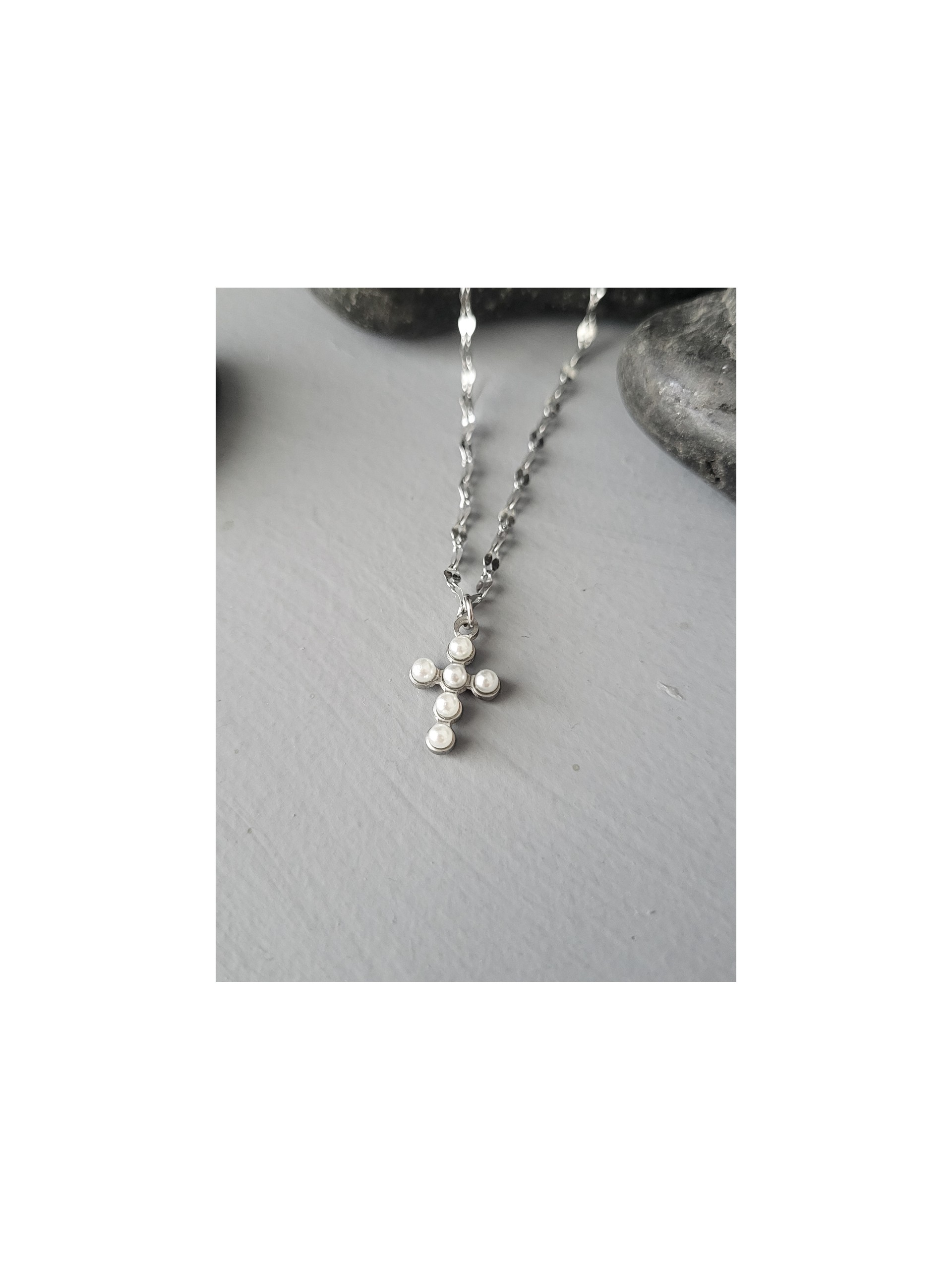 Κολιέ σταυρός  Small Pearl ασημί