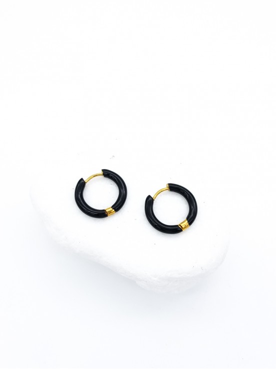 Σκουλαρίκια Mini Hoops Smalto μαύρα