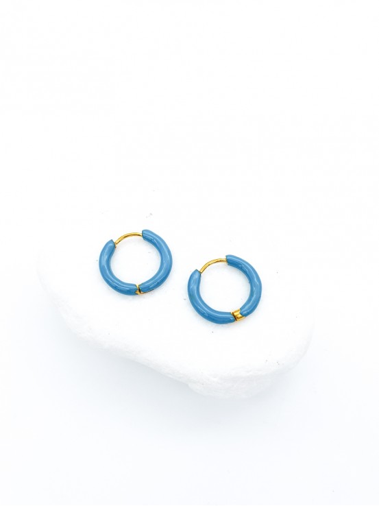 Σκουλαρίκια Mini Hoops Smalto μπλέ ραφ