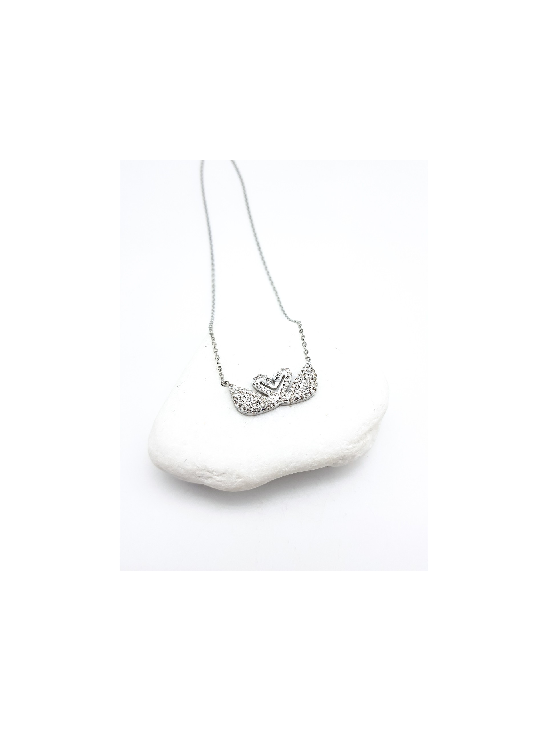 Κολιέ White Swan Pair ασημί