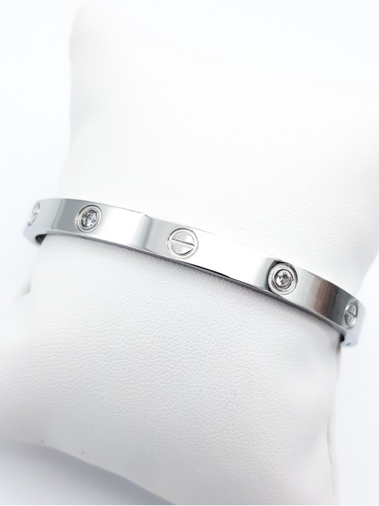 Χειροπέδα Brand Love Strass ασημί