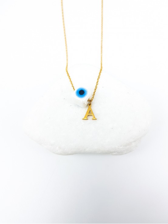 Κολιέ mini Α gold λευκή πέτρα