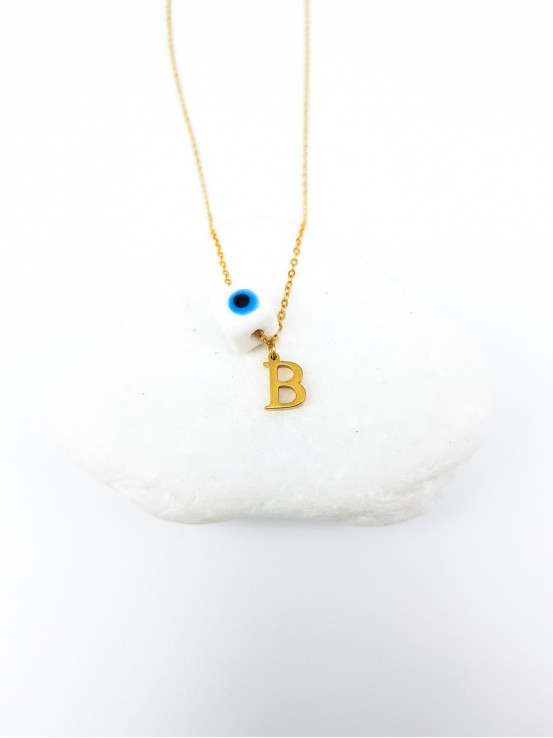 Κολιέ mini Β gold λευκή πέτρα