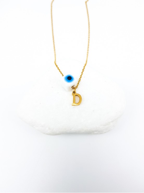 Κολιέ mini D gold λευκή πέτρα