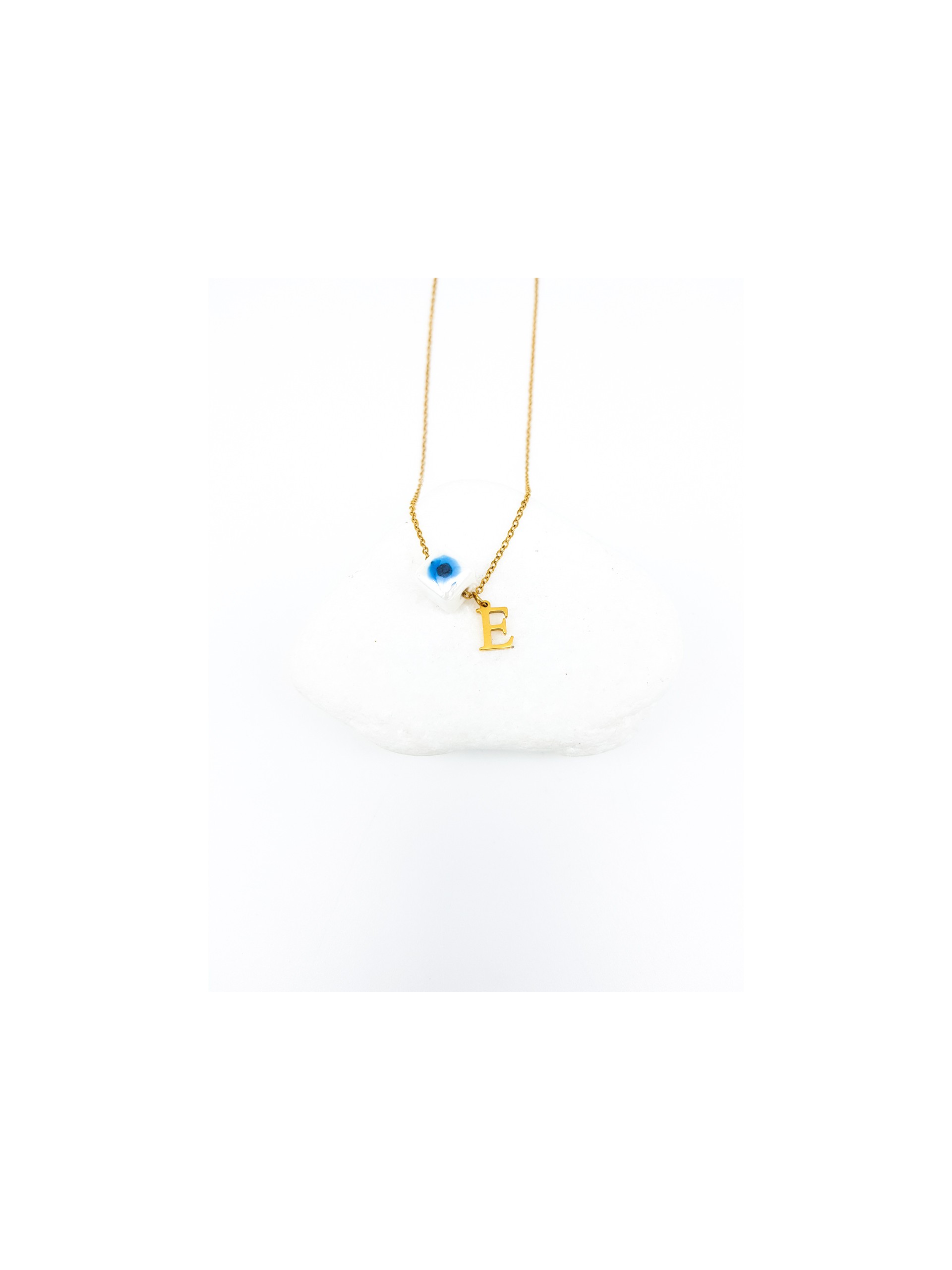 Κολιέ mini Ε gold λευκή πέτρα