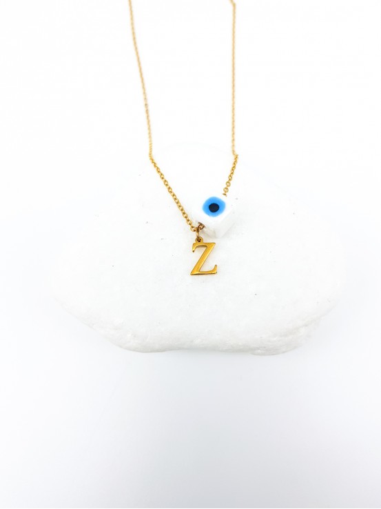 Κολιέ mini Ζ gold λευκή πέτρα