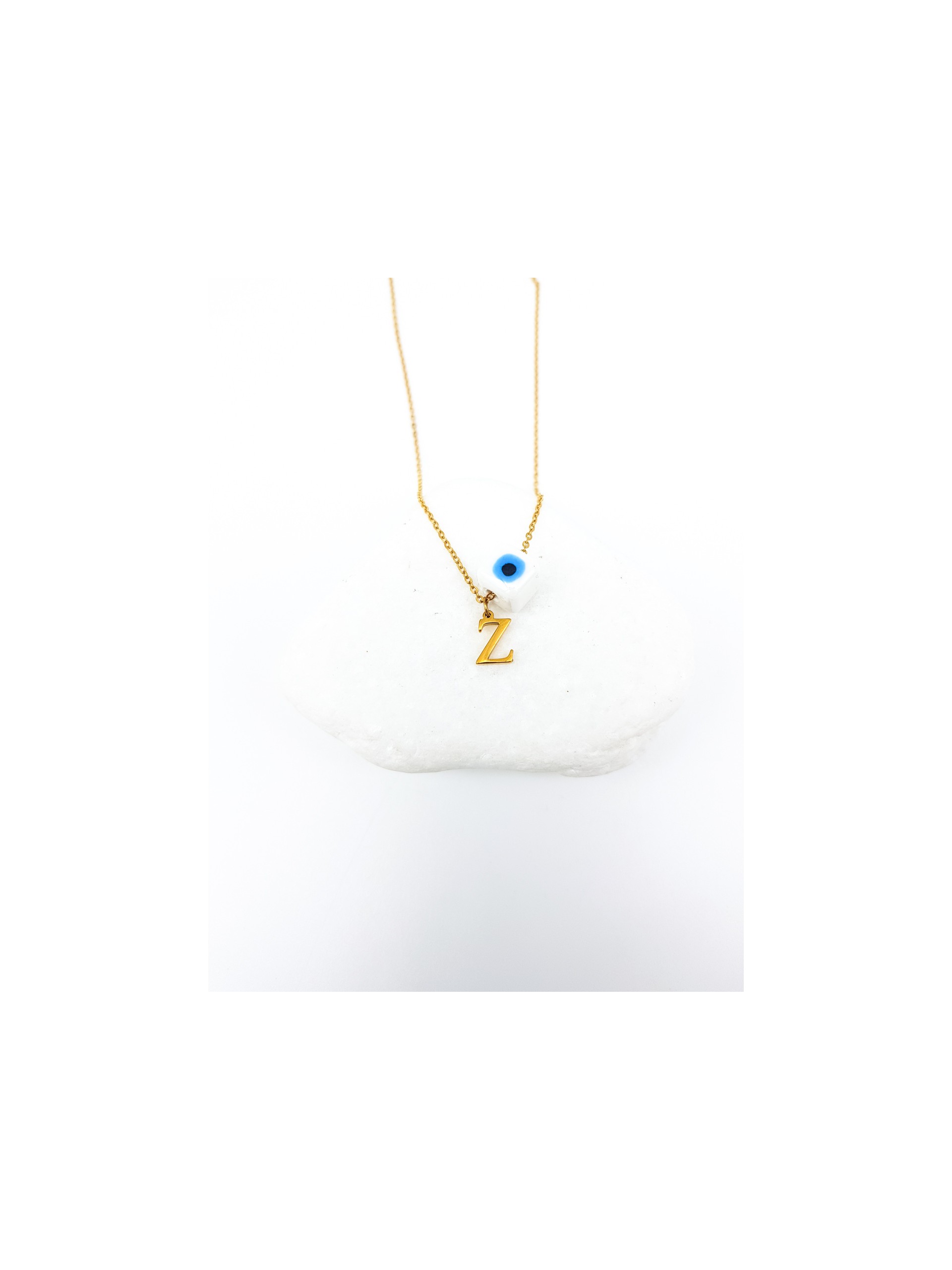 Κολιέ mini Ζ gold λευκή πέτρα