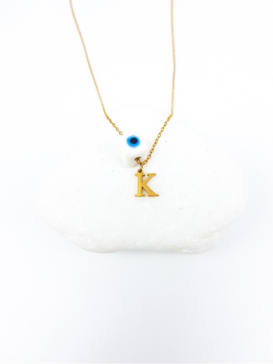 Κολιέ mini Κ gold λευκή πέτρα