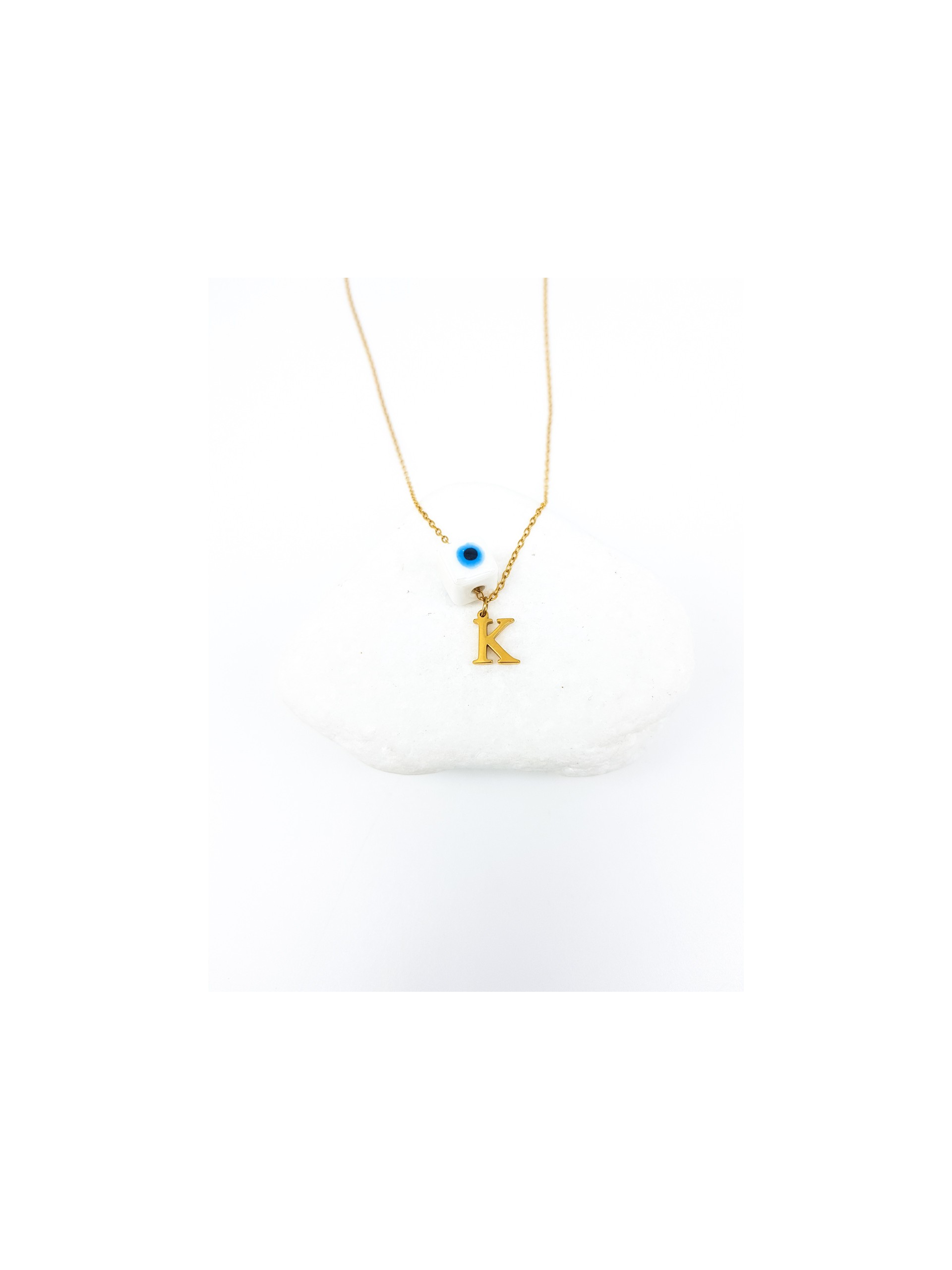 Κολιέ mini Κ gold λευκή πέτρα