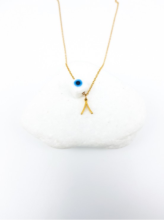 Κολιέ mini Λ gold λευκή πέτρα