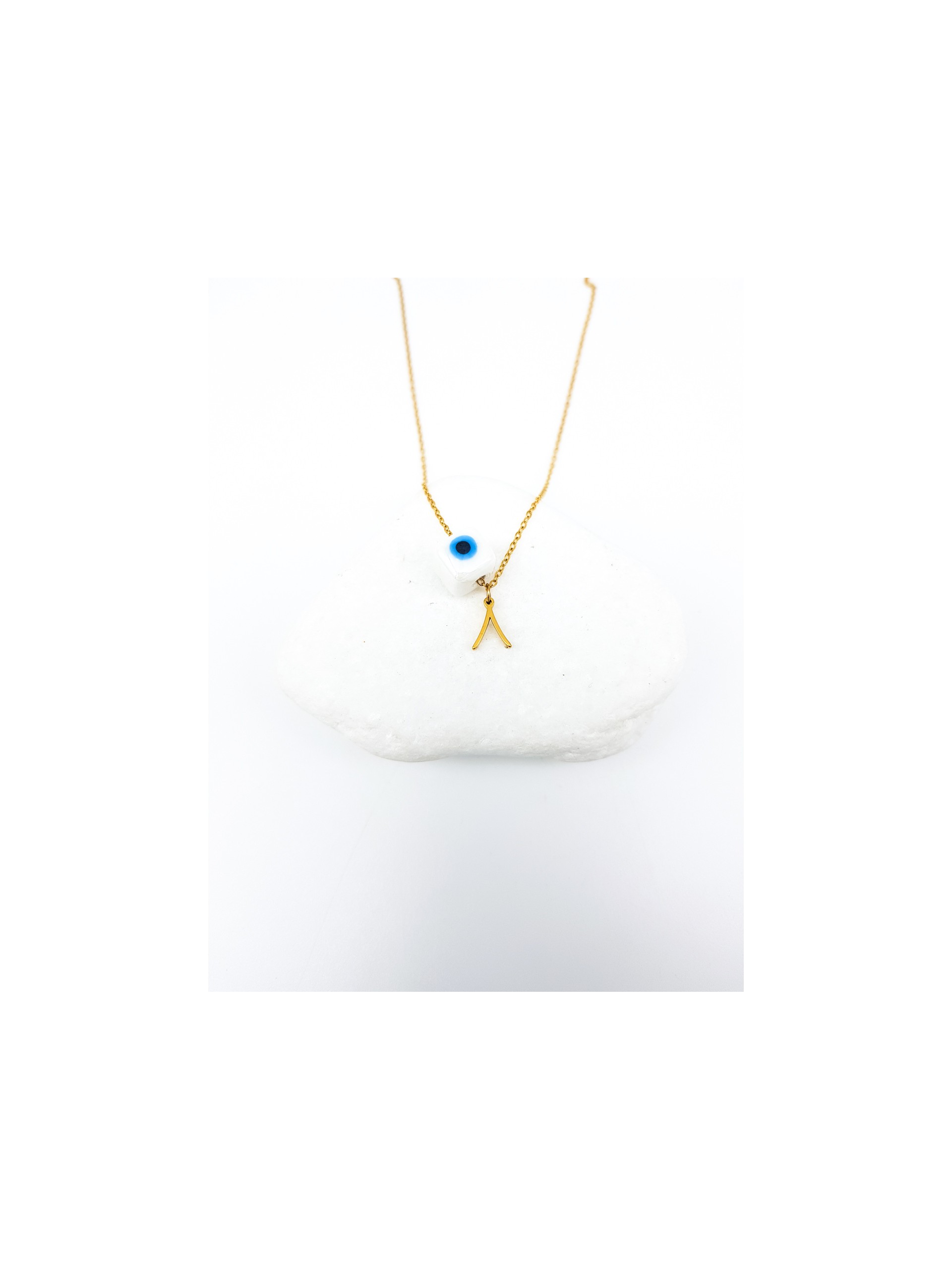 Κολιέ mini Λ gold λευκή πέτρα