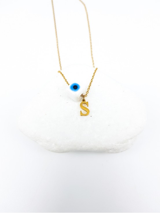 Κολιέ mini S gold λευκή πέτρα