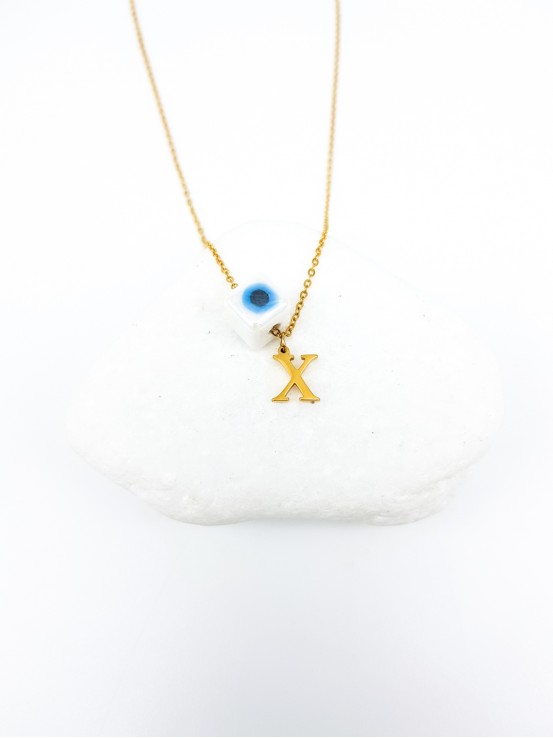 Κολιέ mini X gold λευκή πέτρα