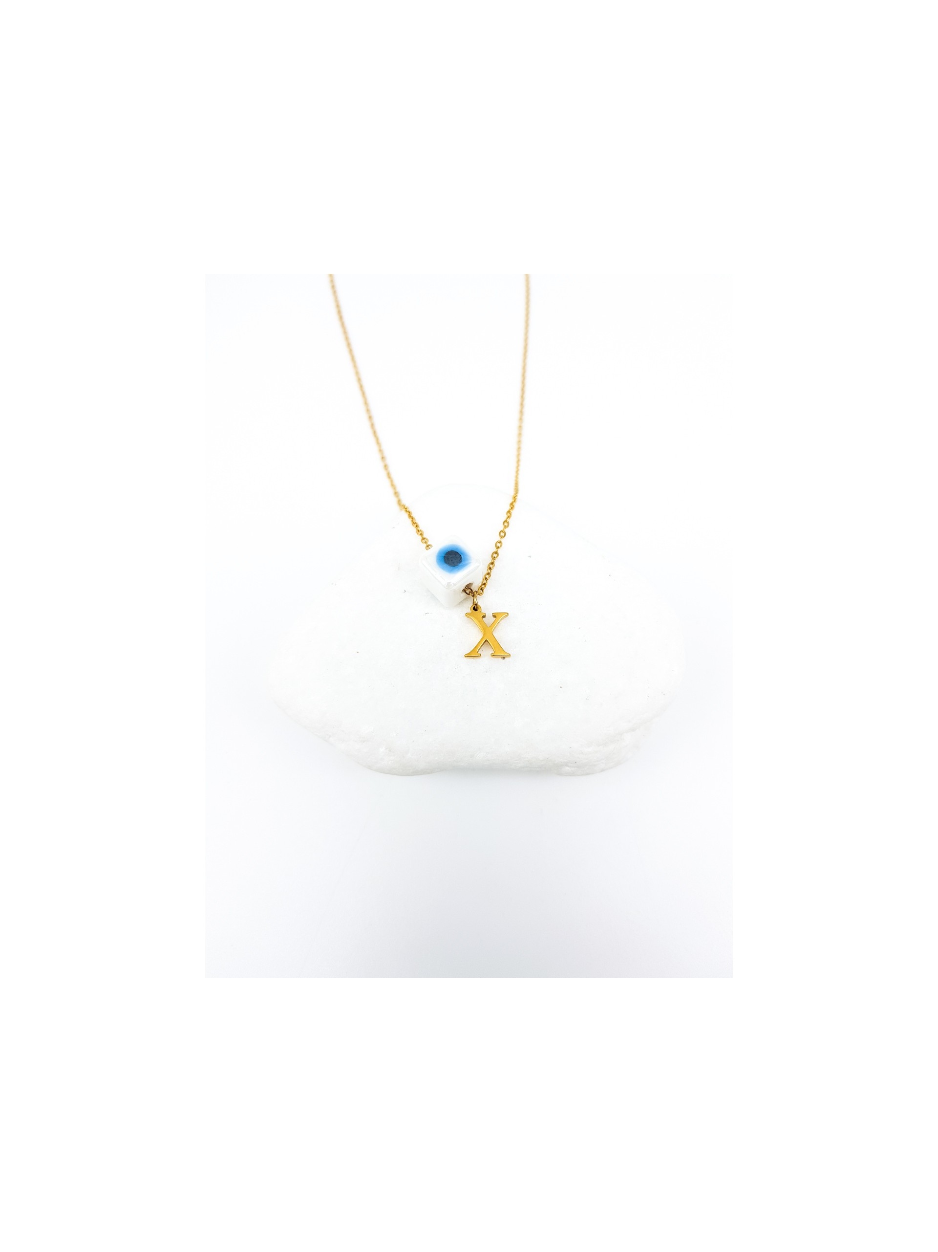 Κολιέ mini X gold λευκή πέτρα