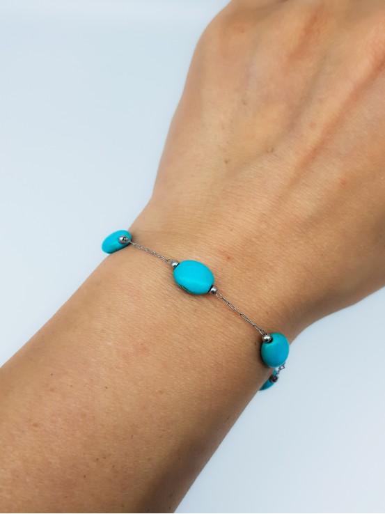 Βραχιόλι Turquoise Pebbles ασημί