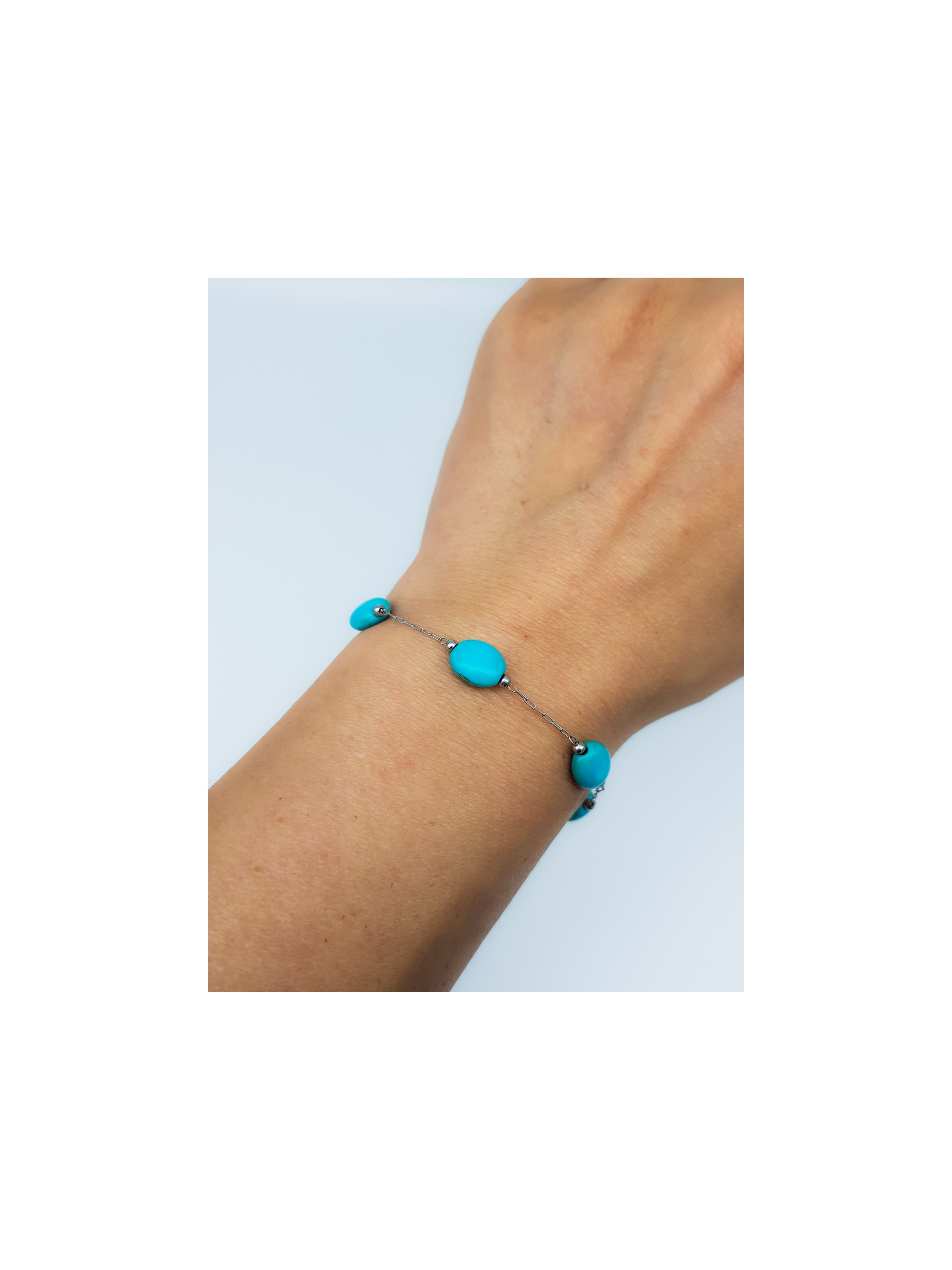 Βραχιόλι Turquoise Pebbles ασημί