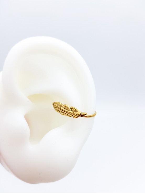 Σκουλαρίκι Ear Cuff  Feather χρυσό