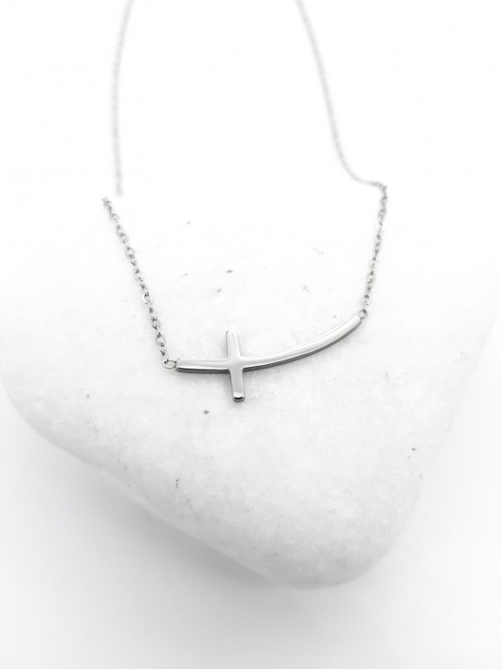 Κολιέ σταυρός Calm ασημί