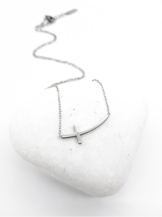 Κολιέ σταυρός Calm ασημί